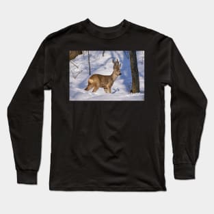 Roe deer (Capreolus capreolus) in the snow Long Sleeve T-Shirt